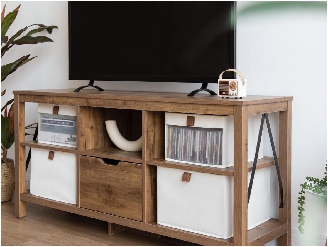 StorageWorks Closet Storage Bins, Storage Baskets with Clear Window and Handles, Foldable Fabric Organizer for Clothes, Shelves, Beige, 3 Pack-DeskLoop Office