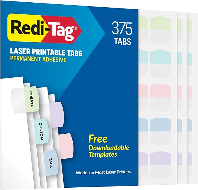 Redi-Tag Laser Printable Tabs, Permanent Index Tabs, Customizable Adhesive by Redi-Tag
