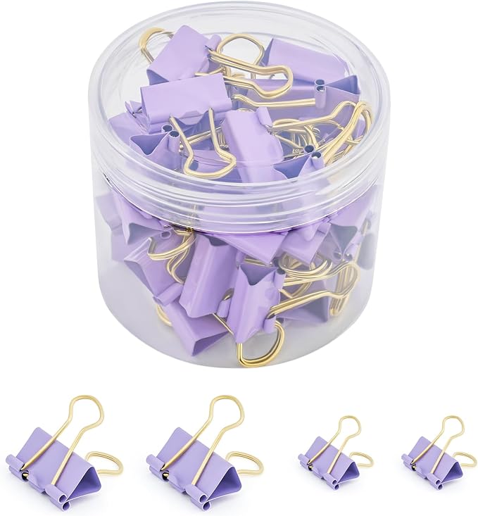 BAYTORY 40Pcs Purple Binder Clips, Binder Clips Assorted Sizes, 1 in Medium + by BAYTORY