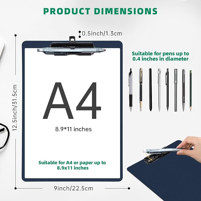 FRETONBA Clipboard with Pen Holder, Plastic Clipboard with Low Profile Metal - Image 2