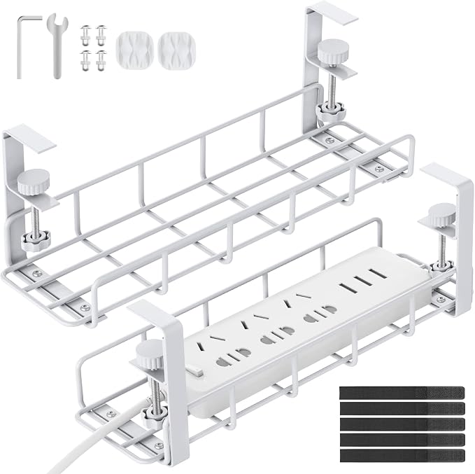 Under Desk Cable Management Tray, 31.5'' No Drill Steel Cable Tray Organizers by REFLYING