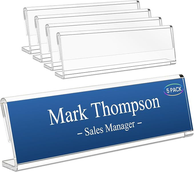 HlIMIEI Acrylic Name Plates for Desks, 5 Pack Clear Name Holders 2 x 8 by HIIMIEI