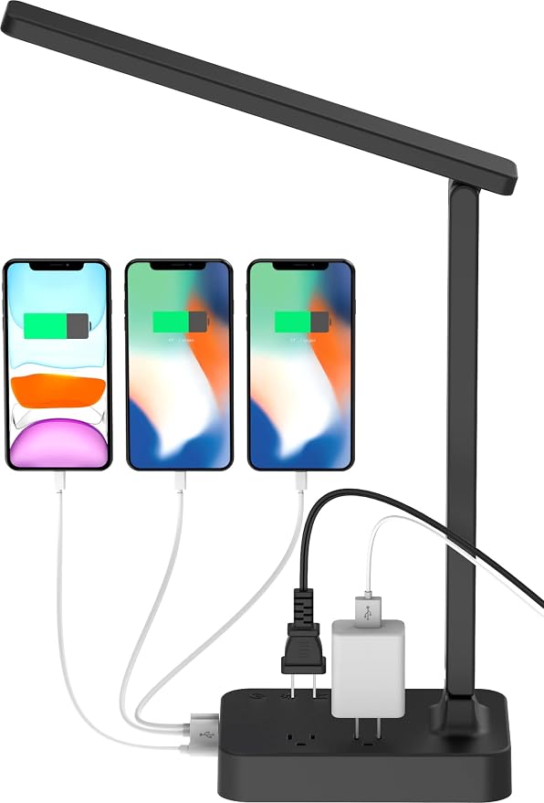 Drevet LED Desk lamp with USB C Charging Port, Table Light with 3 USB Charger by Drevet