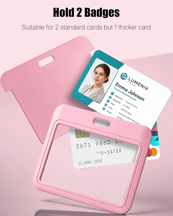 Uniclife 3 Pack Sliding ID Badge Holder Pink Horizontal Hard Plastic Case - Image 3