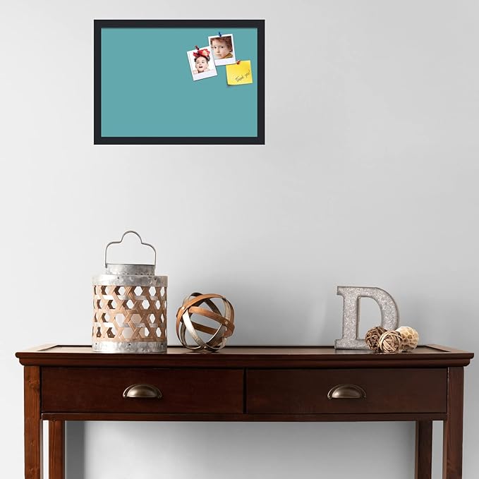 PinPix 20x14 Inch Cork Bulletin Board. This Decorative Framed Pin Board Comes with Aqua Pastel Design and a Satin Black Frame. Ideal for Home Office Decor or Message Board (PinPix-1806)-DeskLoop Office