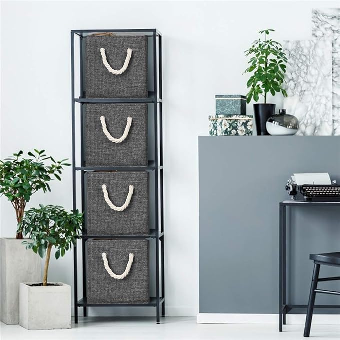 10.5 Inch Fabric Storage Boxes Bins and Cubes - Foldable Storage Basket with Grey Inserts, Package of 6-DeskLoop Office