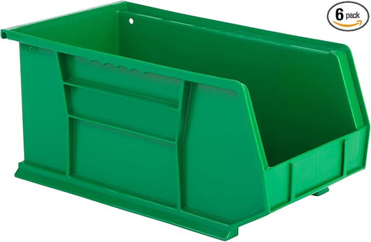 Hudson Exchange 15" x 8" x 7" (6 Pack) Plastic Stackable Storage Bin and Hanging Container, Green-DeskLoop Office