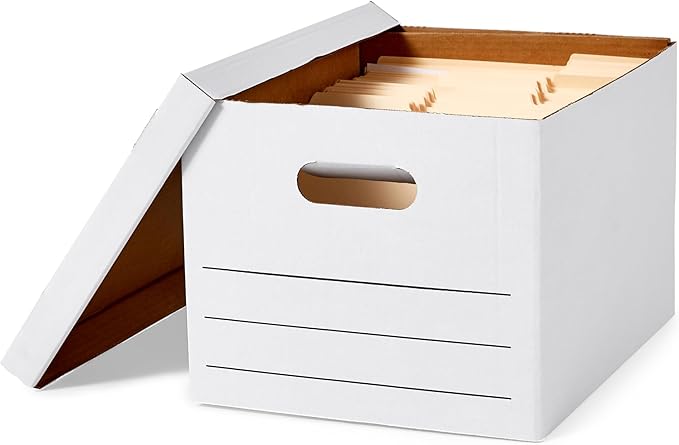 Amazon Basics Storage/Filing Boxes with Lift-Off Lid - Letter/Legal Size, Sturdy, Easy Assembly, White, 16.2" L x 12.5" W x 10.5" H, Pack of 20-DeskLoop Office