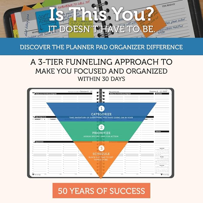 Planner Pad Spiral Bound 3-Tier Funnel Down 12 Month Organizer, October 2025 – - Image 2