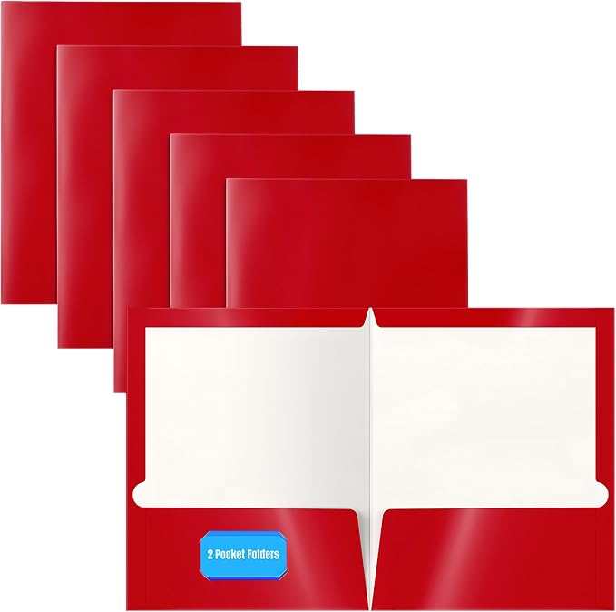 Better Office Products 2 Pocket Glossy Laminated RED Paper Folders, Letter Size by BetterOfficeProducts