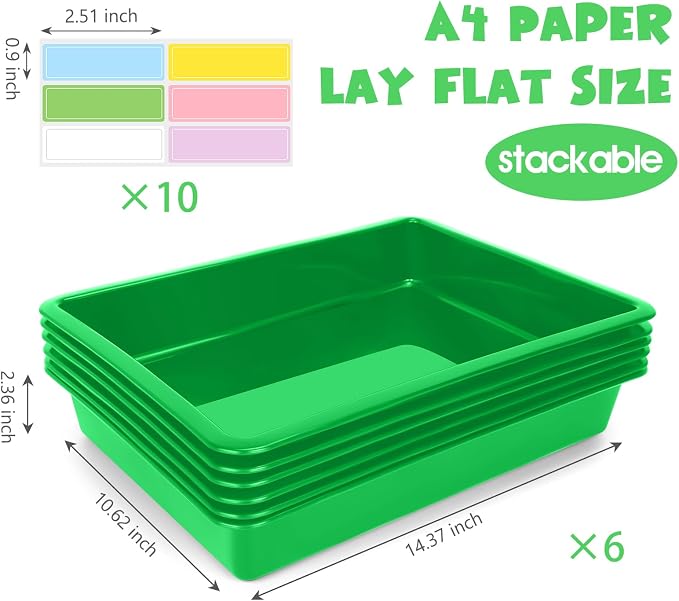ShineMe 6 Pack Paper Trays for Classroom, Stackable Letter Size Storage Tray - Image 2