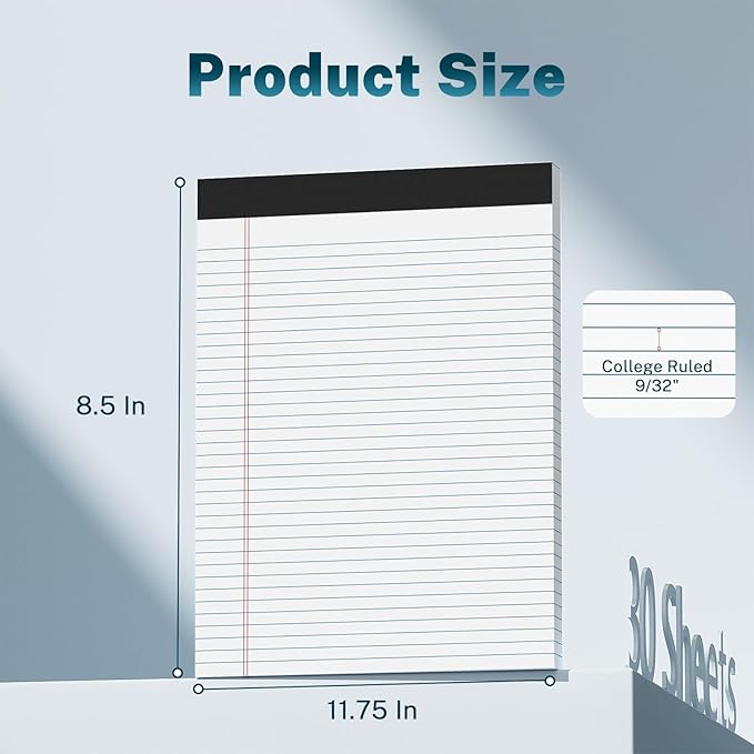 24 Pcs Legal Pads 8.5" x 11" College Ruled Note Pads 8.5 x 11.75 Inch Micro-Perforated Notepad 720 Sheets in Total Lined Writing Paper Notebook for Office, School Supplies & To-Do Lists 30 Sheets/Pad-DeskLoop Office