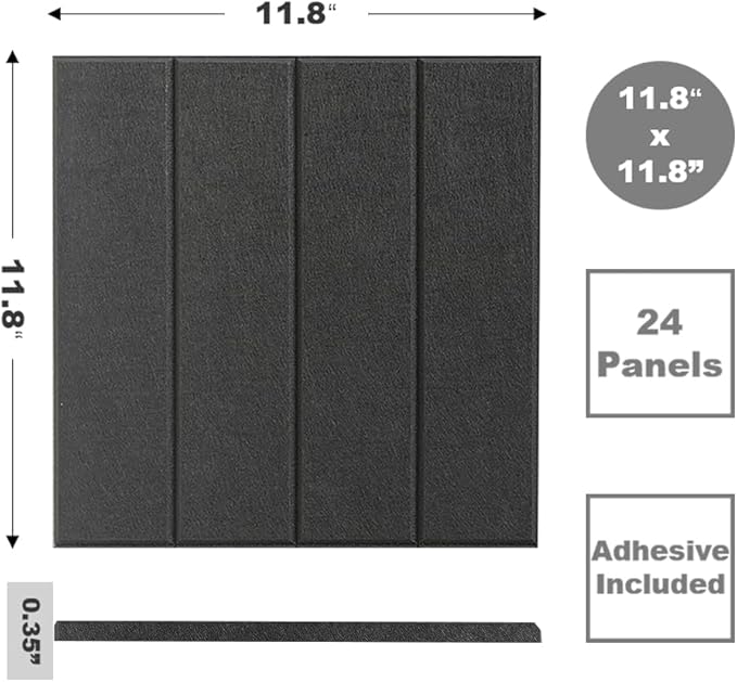 Large Cork Board Alternative - 24-Pack Felt Wall Tiles with Safe Removable Adhesive Tabs, Cork Wall Tiles Bulletin Board Home Office Essentials - Black-DeskLoop Office
