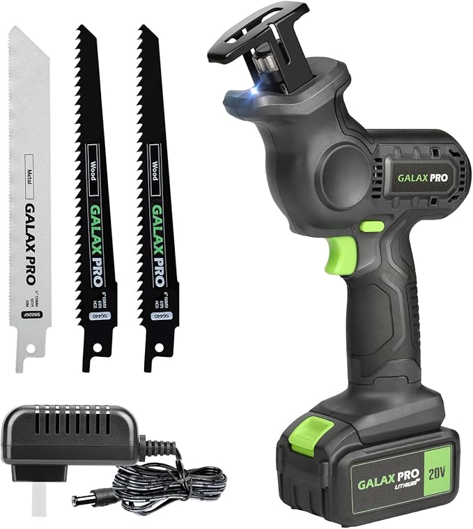 GALAX PRO 20V Cordless Reciprocating Saw, 0-3000RPM Variable Speed Power Reciprocating with 4.0Ah Battery, 2pcs Wood Blades & 1pcs Metal Blade-DeskLoop Office
