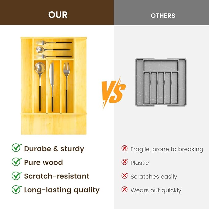 Evjocoh Silverware Drawer Organizer Wood - Image 4