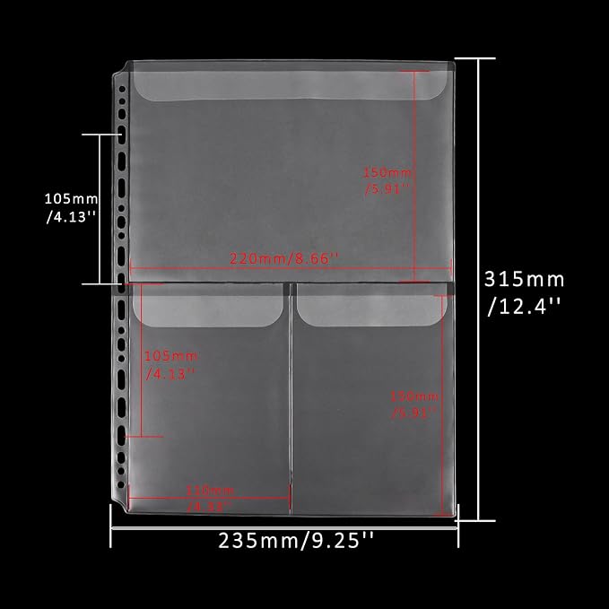 Mogoostry A4 Binder Pockets Zipperless Cash Envelopes 3 Pocket Binder Sleeves - Image 6