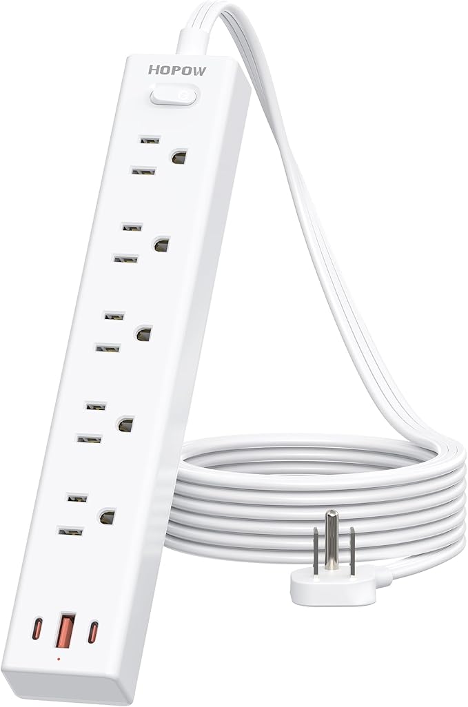Flat Plug Power Strip, 6 Ft Ultra Thin Flat Extension Cord, Surge Protector with 5 Outlets & 3 USB Ports (2 USB C), 1700 Joules, Wall Mount, Desktop Charging Station for Home Office Dorm, White-DeskLoop Office