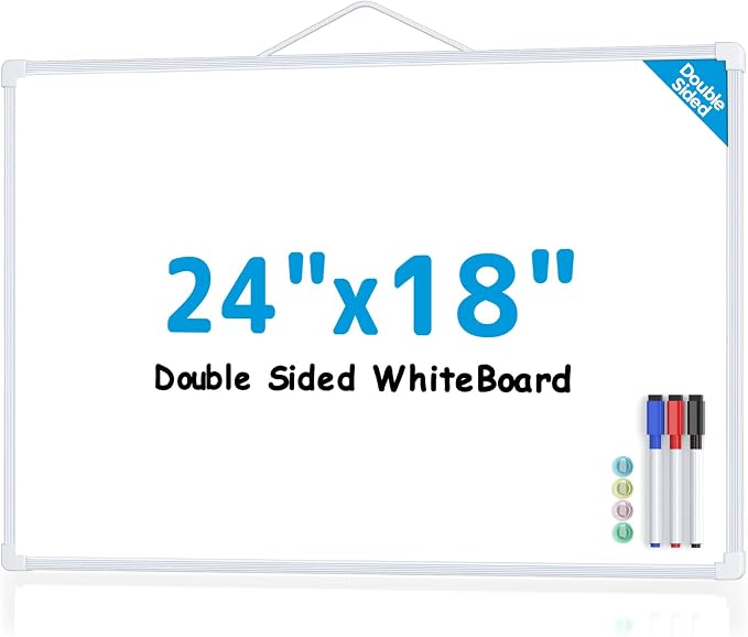 MaxGear White Board for Wall, Includes 3 Dry Erase Markers 4 magnets Double by MaxGear