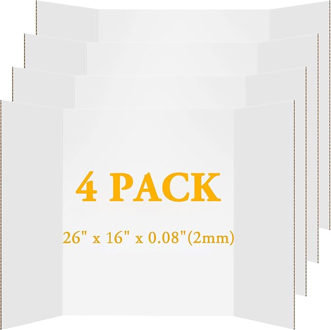 AKONEGE 4Pcs Medium Trifold Poster Board, 26 x 16 Inches White Tri Fold Poster by AKONEGE