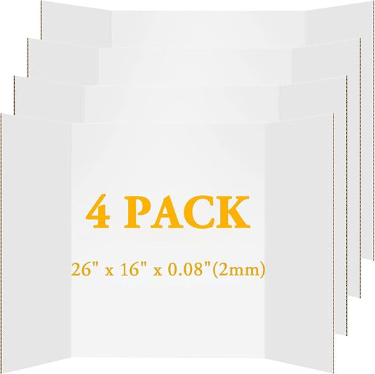 AKONEGE 4Pcs Medium Trifold Poster Board, 26 x 16 Inches White Tri Fold Poster by AKONEGE