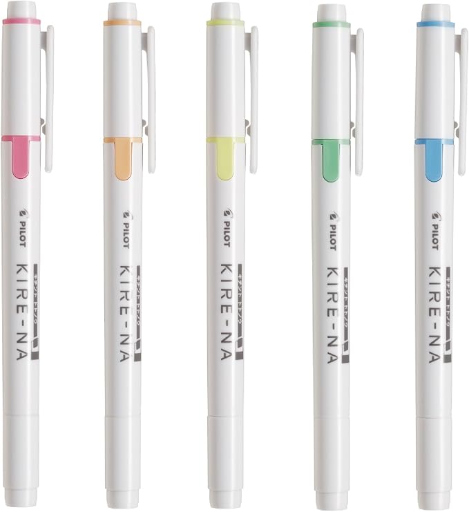 PILOT KIRE-NA Highlighter Set, Basic 5 Colors, Chisel and Fine Tip, Quick-Dry - Image 2