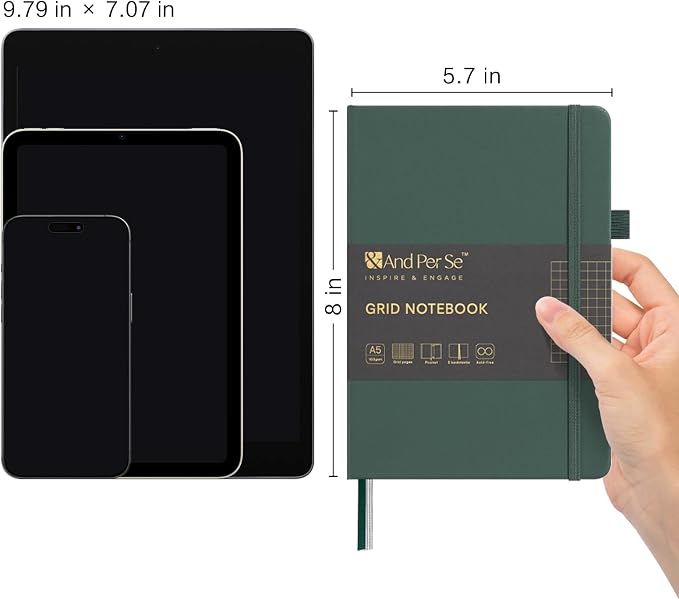 &And Per Se Graph Notebook, 5mm Grid, A5 Hardcover, 160 Pages 100gsm Thick Paper - Image 2