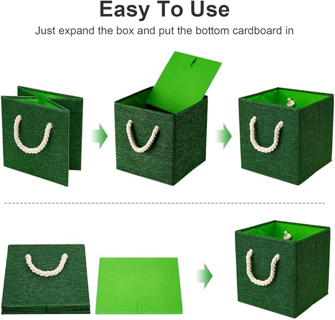 Green Foldable Fabric Cube Storage Bins Cube Storage Organizer Bins Storage Cubes Basket Drawers Organizer Decroative Storage Box Fabric Storage Cubes Baskets for Organizing Closet Shelves ,Q-ST-51-4-DeskLoop Office