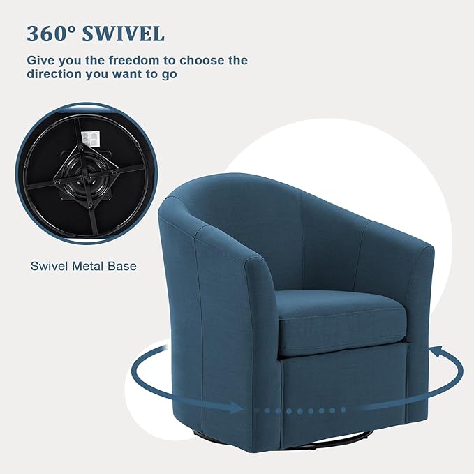 UIXE 360° Swivel Barrel Accent Chair, Modern Round Arm Chair Upholstered Club Armchair, Single Sofa Seating in Fabric for Living Room, Bedroom (Blue)-DeskLoop Office