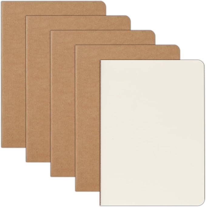 ZCZN 5 Pack A5 Kraft Notebooks Bulk, 8.15x5.5 Inches Blank Journaling Notebooks by ZCZN