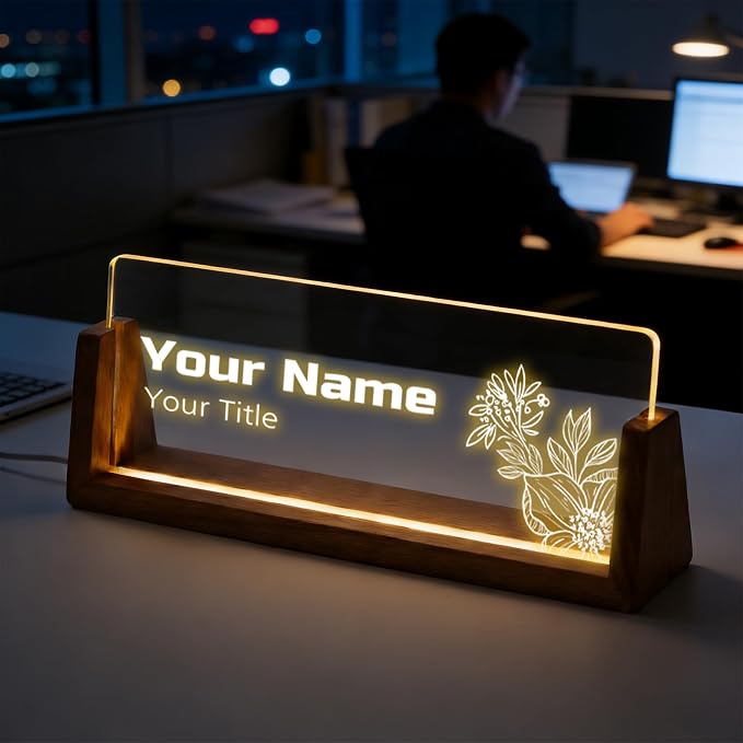 Custom Desk Name Plate, Light Up Acrylic Office Sign, Personalized Gift by PersonalizedGifts