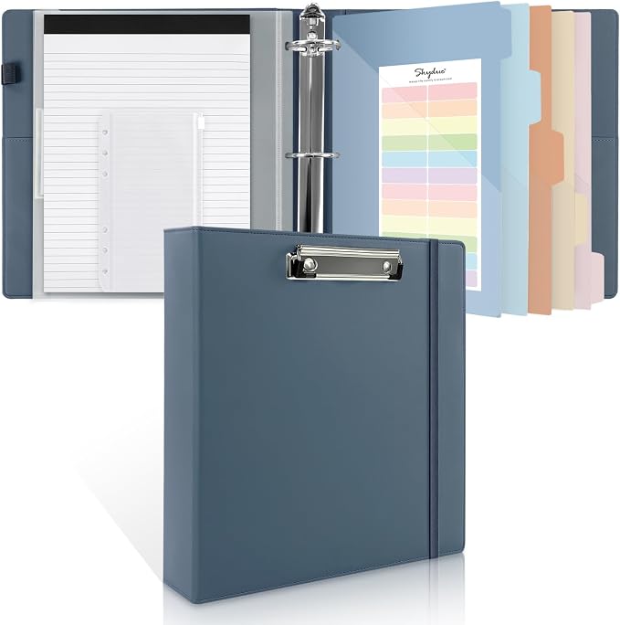 SKYDUE 3 Ring Binder with Clipboard, 2 Inch Heavy Duty Binder, PU Clipboard by SKYDUE