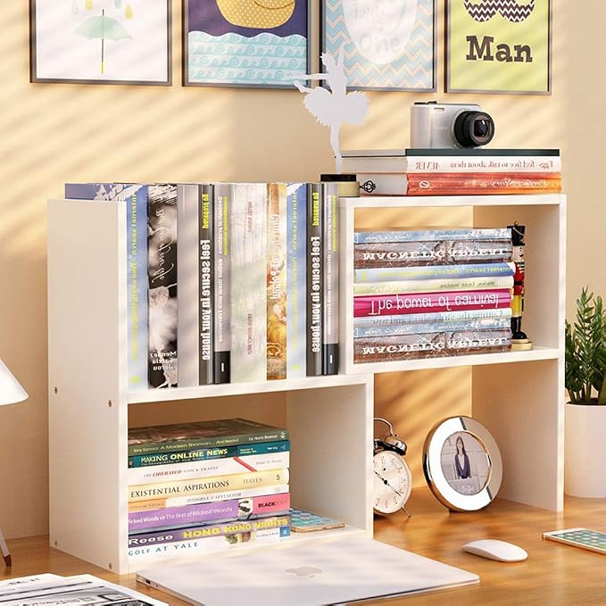 Sorfity Expandable Wood Desktop Bookshelf Desktop Organizer Office Storage Rack - Image 8