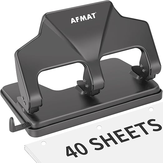 AFMAT 3 Hole Punch Heavy Duty, 40-Sheet Three Hole Punch, 50% Reduced Effort by AFMAT