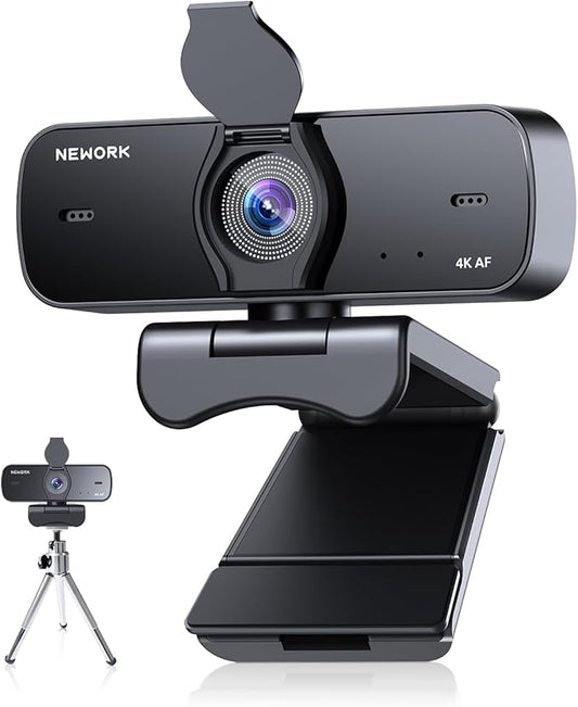 4K Webcam for PC with Sony Sensor, Auto Focus & Privacy Cover, Ultra HD 4K Streaming Camera with Tripod, 2 Noise-Cancelling Mics, USB Plug & Play, 77° FOV, Web Camera for Zoom, Skype, Teams