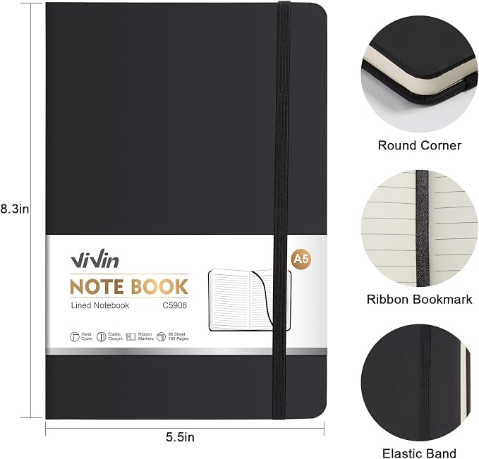 ViVin Lined Journal Notebooks for Work, 192 Pages, Medium 5.5 x 8.3 inch - Image 2