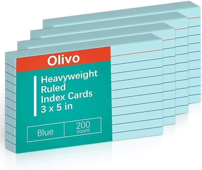 Blue Lined Index Cards 3x5 Ruled Note Cards 200 Count, 180 GSM Heavy Weight by Unknown