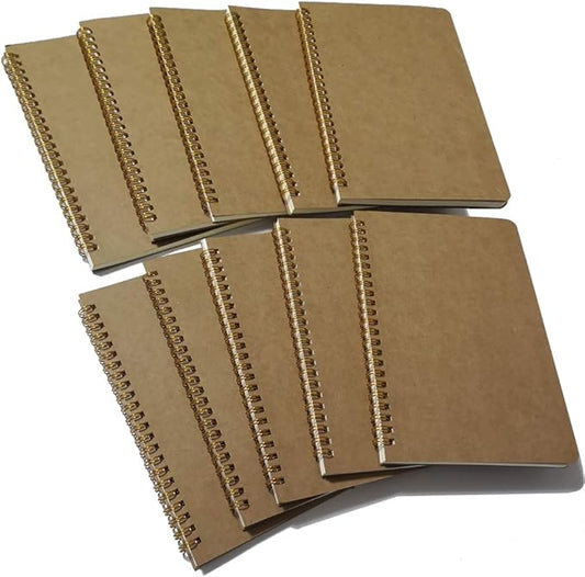 YUREE Softcover Spiral Notebook/Spiral Journal, 50 Sheets (100 Pages) Square Grid Notebook, 10 Notebooks Per Pack, A5, 8.5" x 5.7", Brown-DeskLoop Office