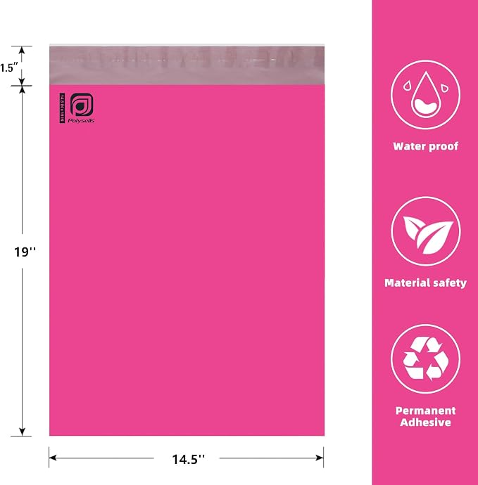 POLYSELLS 50 pcs 14.5x19 Inches Pink Poly Mailers Shipping Envelopes, Strong - Image 2