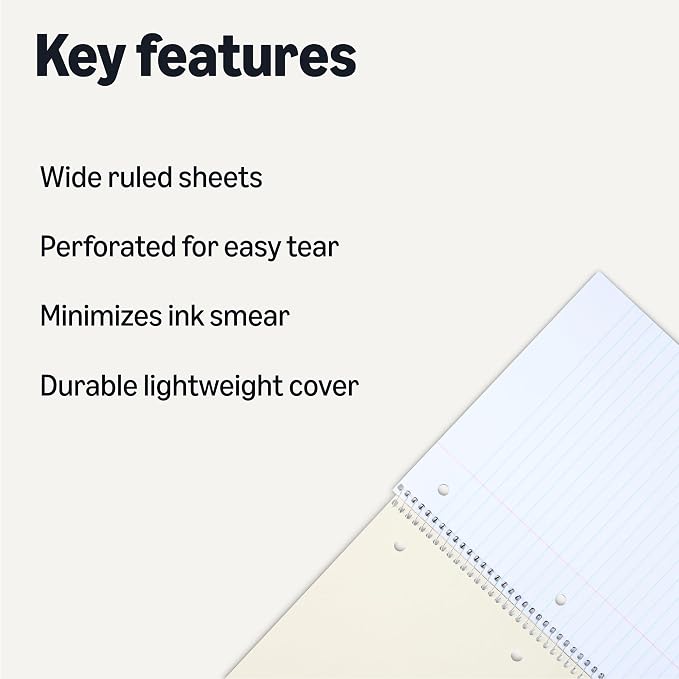 Amazon Basics Wide Ruled Spiral Notebooks, 70 Sheets, 7-1/2" x 10-1/2" - Image 2