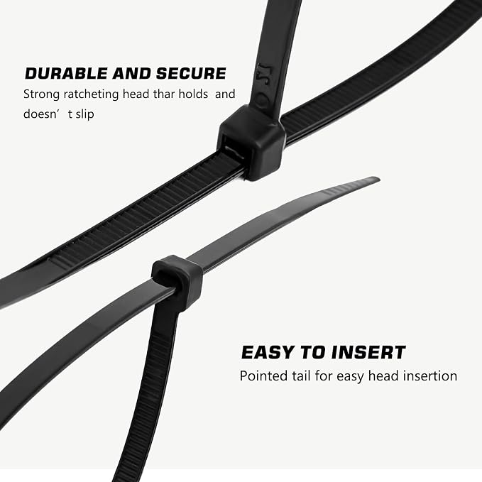 Zip Ties 8 inch, 100 Pack Heavy Duty Black Zip Ties - Image 3