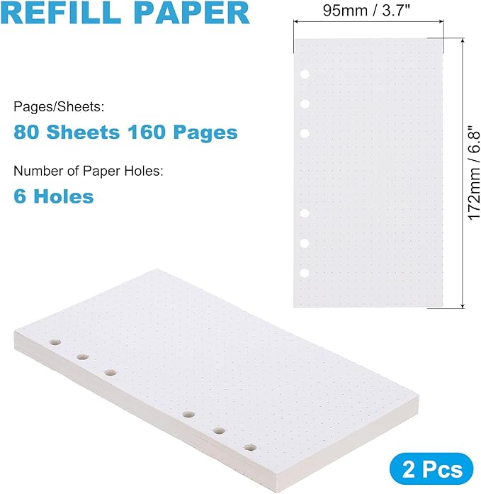 PATIKIL A6 Dot Grid Paper 6-Ring Binder Loose Leaf Planner Filler Paper Planner Inserts, 160 Sheets/320 Pages, Lined-DeskLoop Office