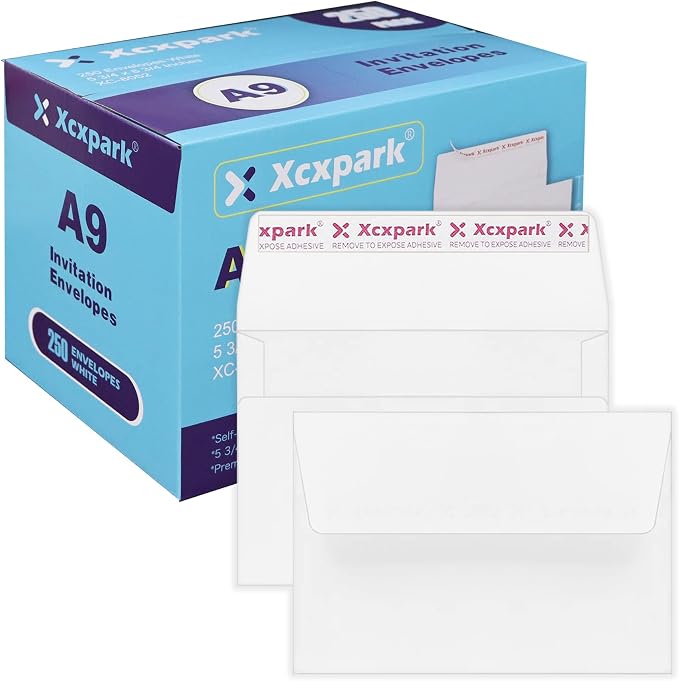 Xxcxpark 250 Qty Printable A9 Invitation Envelopes 5.75 x 8.75 Cards, Self Seal by Xxcxpark