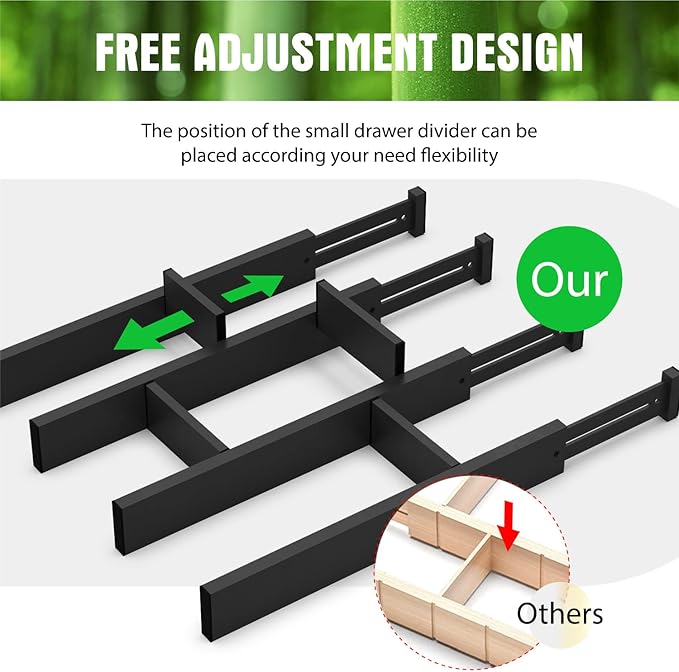 ANTOWIN Bamboo Drawer Dividers Organizers, Expandable Drawer Separators Splitter,17-22 inches Long Adjustable Spring-loaded Organizer for Large Utensil, Clothes, Tools Drawers (Black)-DeskLoop Office