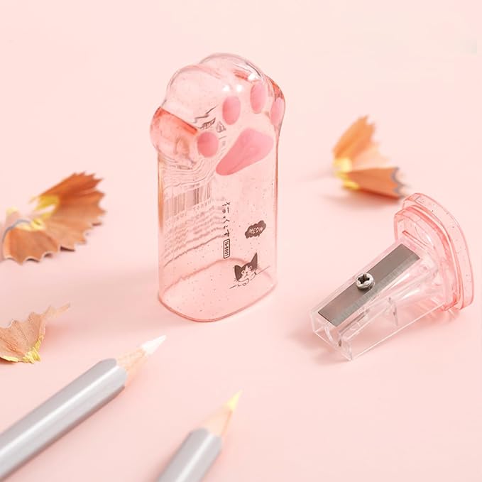 4 Pcs Cute Pink Pencil Sharpener Kawaii Small Manual Cartoon Cat Paw Plastic - Image 3