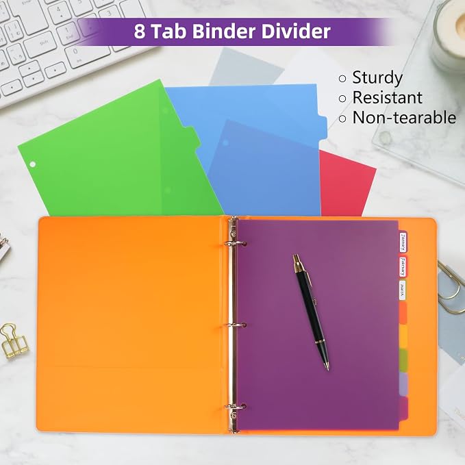 Colorful Binder Dividers with Tabs, Plastic Index with 8-Tabs, - Image 4