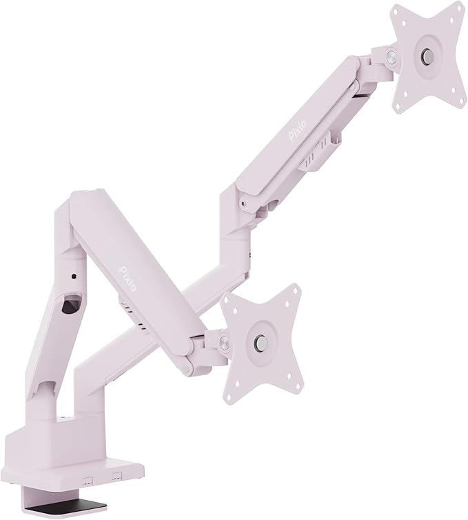 Pixio PS1D Wave Pink Dual Monitor Arm Stand Desk Mount - Fits up to 32 inches Monitors and up to 19.8lbs. VESA Compatibility and Integrated Cable Management-DeskLoop Office