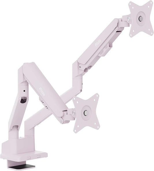 Pixio PS1D Wave Pink Dual Monitor Arm Stand Desk Mount - Fits up to 32 inches Monitors and up to 19.8lbs. VESA Compatibility and Integrated Cable Management-DeskLoop Office