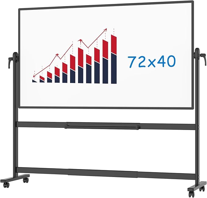 VIZ-PRO Double-Sided Magnetic Mobile Whiteboard, 72 x 40 Inches, Rolling Dry by VIZ-PRO