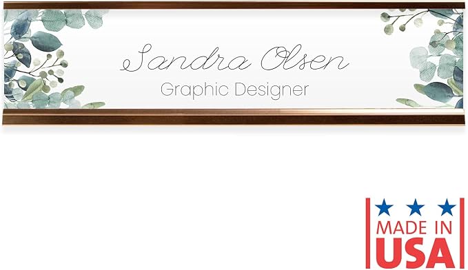 Personalized Floral Greenery Desk Plate / 2" x 8" Desk Sign/Trendy Name Plate - Image 6
