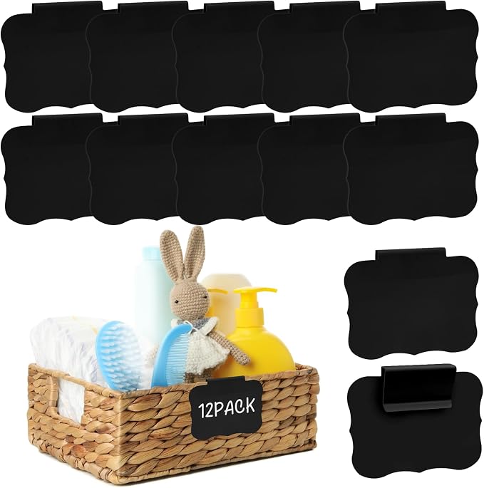 12pcs Black Basket Labels Removable PVC Labels | Clip On by Unknown
